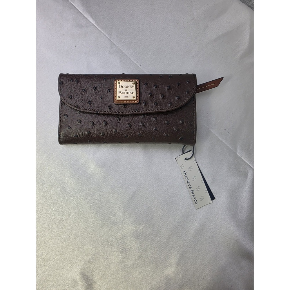 Dooney & Bourke Ostrich Continental Clutch Wallet Brown Tmoro Color Checkbook NW